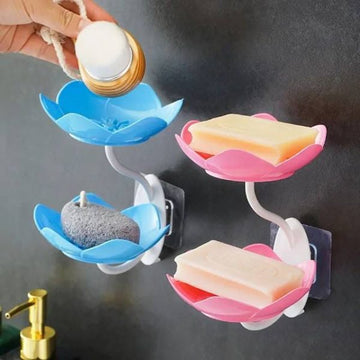 Wall Mounted Double Layer Lotus Flower Shaped Soap Holder